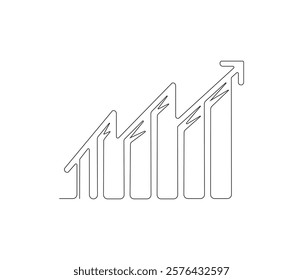 Growth chart with arrow. One continuous line drawing of growing chart. Symbol of success and growth in business. Editable stroke. Doodle line illustration