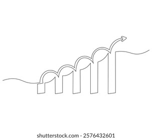 Growth chart with arrow. One continuous line drawing of growing chart. Symbol of success and growth in business. Editable stroke. Doodle line illustration