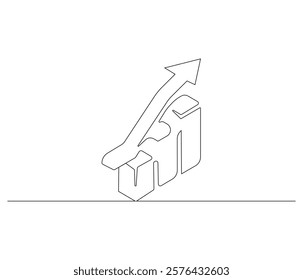 Growth chart with arrow. One continuous line drawing of growing chart. Symbol of success and growth in business. Editable stroke. Doodle line illustration