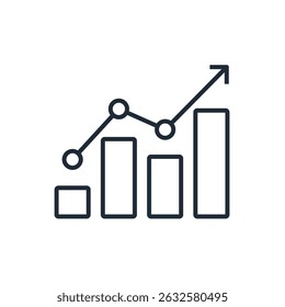 Growth chart with up arrow.Acceleration of processes. Business analytics. Vector linear icon illustration on white background.