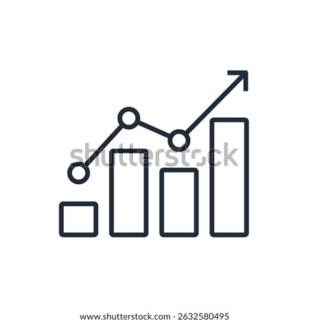 Growth chart with up arrow.Acceleration of processes. Business analytics. Vector linear icon illustration on white background.