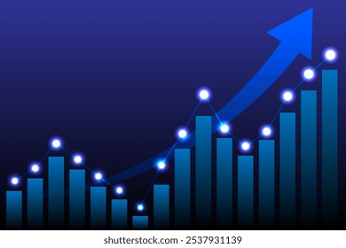 Growth chart with arrows illustrating financial progress and success in business