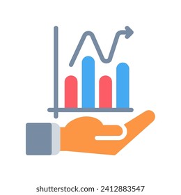 growth chart bar and hand icon outline black style. Business and finance icons
