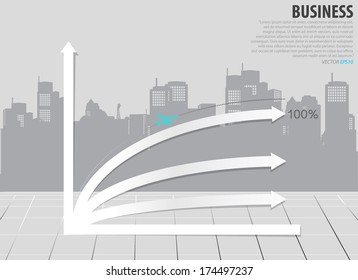 Growth chart with building background. Vector illustration.