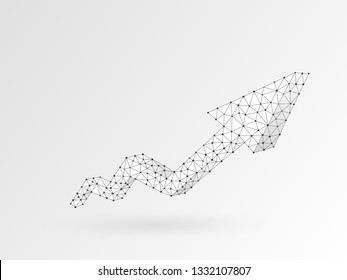 Growth chart. Business Technological concept. Polygonal science Vector origami style illustration. Low poly Growth, success graph. Connection wireframe mesh structure on dark white background in RGB