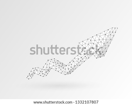 Growth chart. Business Technological concept. Polygonal science Vector origami style illustration. Low poly Growth, success graph. Connection wireframe mesh structure on dark white background in RGB