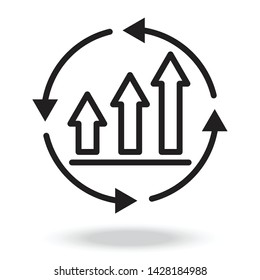 A growth chart with circular arrows , continuous improvement concept