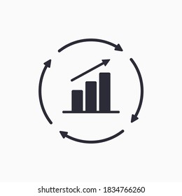 Growth chart with circular arrows icon. Continuous growth line icon. Vector
