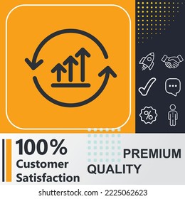 growth chart and circular arrows icon. Social media sign. Vector illustration