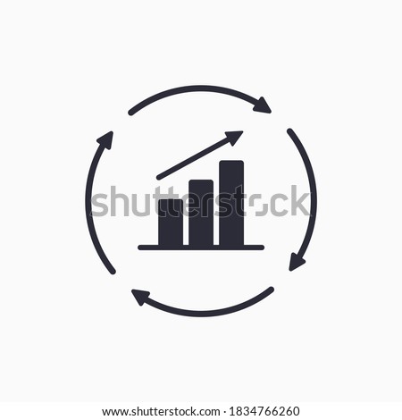 Growth chart with circular arrows icon. Continuous growth line icon. Vector