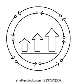 A Growth Chart With Circular Arrows Inline Design Icon, Continuous Improvement Concept. This Is The Ongoing Improvement Of Products, Services, Or Processes Through Incremental And Breakthrough Involve