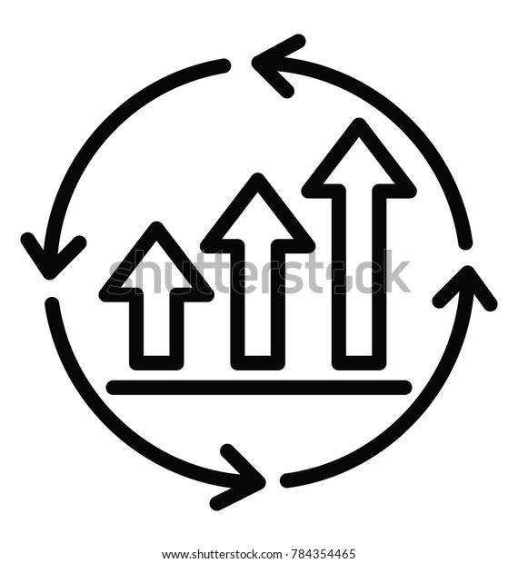 A growth chart with circular arrows\
in line design icon, continuous improvement\
concept