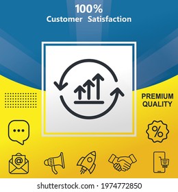 growth chart and circular arrows vector glyph color icon. With yellow and blue background option