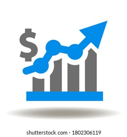 Growth Chart with Dollar Currency Icon Vector. Increase Money Graph Sign. Financial Success Statistics Symbol.