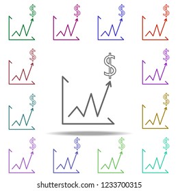 growth chart for the dollar line icon. Elements of Bank in multi color style icons. Simple icon for websites, web design, mobile app, info graphics
