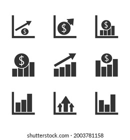 Growth, chart with dollar vector icon set