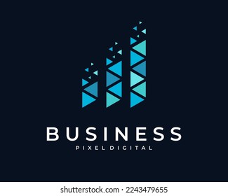 Growth Chart Graph Diagram Success Statistic Pixel Digital Triangle Particle Icon Vector Logo Design