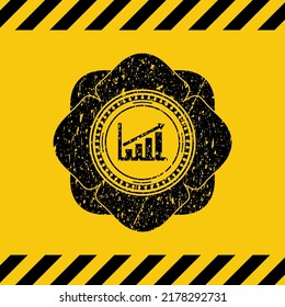growth chart icon black grunge emblem inside yellow warning sign. Vector Illustration. Detailed. 