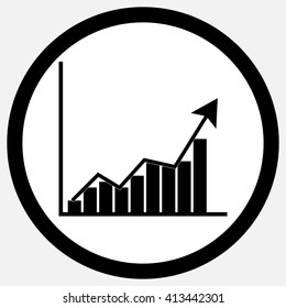 Growth chart icon black white. Growth and growth concept,  chart and business growth, chart and graph growth statistic and business diagram symbol. Vector flat design illustration