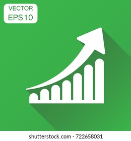 Growth chart icon. Business concept grow diagram pictogram. Vector illustration on green background with long shadow.
