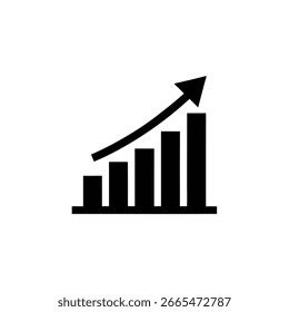 Gráfico del negocio del icono del gráfico de crecimiento con la flecha hacia arriba en estilo de la silueta