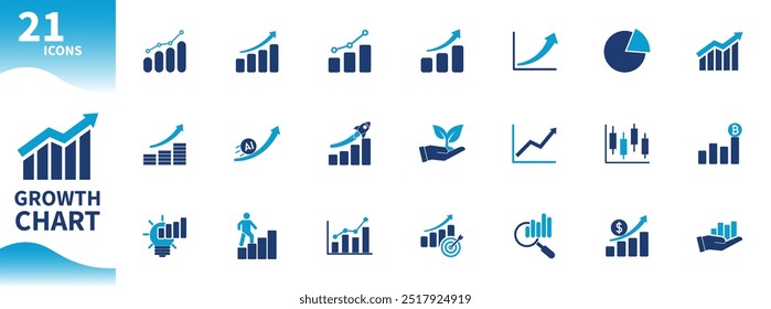 Ícone do gráfico de crescimento. Coleção de desenvolvimento, negócios, finanças, gráfico, ícones de análise. Ícones de vetor sólido.