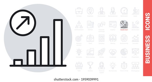 Growth chart icon. Concept of growing sales or increasing profits in business. Simple black and white version from a series of business icons