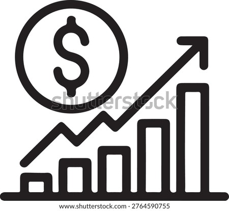 Growth chart icon with a dollar sign, representing financial success, business growth, investments, and market prosperity.