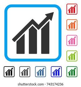 Growth Chart icon. Flat grey iconic symbol in a light blue rounded rectangle. Black, gray, green, blue, red, orange color variants of Growth Chart vector. Designed for web and app UI.