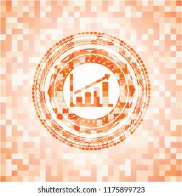 growth chart icon inside abstract orange mosaic emblem with background