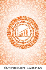growth chart icon inside abstract orange mosaic emblem with background