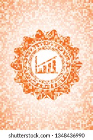 growth chart icon inside abstract orange mosaic emblem
