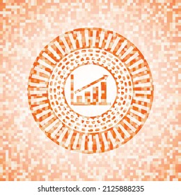 growth chart icon inside abstract emblem, orange mosaic background. 