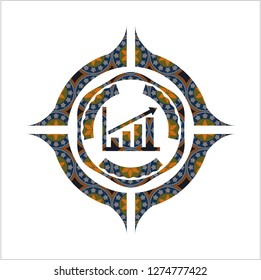 growth chart icon inside arabesque emblem. arabic decoration.