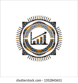 growth chart icon inside arabesque emblem background. arabic decoration.
