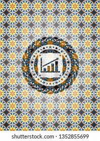 growth chart icon inside arabesque emblem background. arabic decoration.