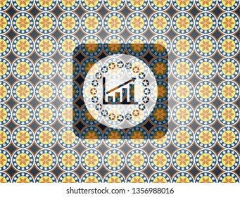 growth chart icon inside arabesque emblem background. arabic decoration.