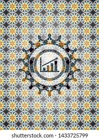growth chart icon inside arabesque badge. arabic decoration.