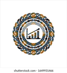 growth chart icon inside arabesque badge background. arabic decoration.