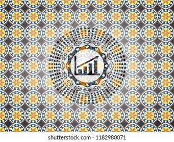 growth chart icon inside arabic emblem background. Arabesque decoration.