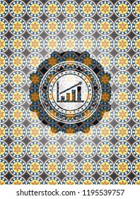 growth chart icon inside arabic style badge. Arabesque decoration.