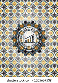 growth chart icon inside arabic badge background. Arabesque decoration.