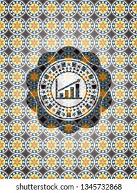 growth chart icon inside arabic emblem background. Arabesque decoration.