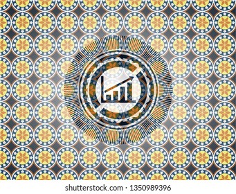 growth chart icon inside arabic emblem background. Arabesque decoration.