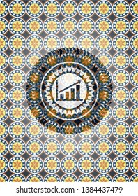 growth chart icon inside arabic style badge. Arabesque decoration.