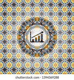 growth chart icon inside arabic emblem. Arabesque decoration.