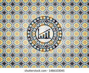  growth chart icon inside arabic style badge. Arabesque decoration.