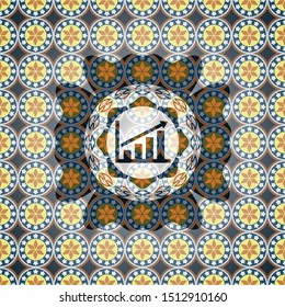 growth chart icon inside arabic badge. Arabesque decoration.