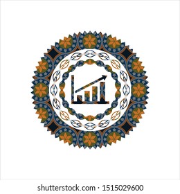 growth chart icon inside arabic style emblem. Arabesque decoration.