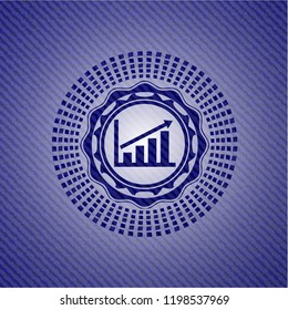growth chart icon inside badge with denim texture